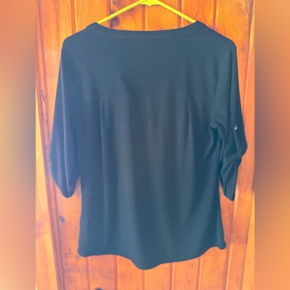 Ellen Tracy Blouse Top‎ Button Down 3/4 Sleeve Career Black Size Medium - Picture 2 of 4